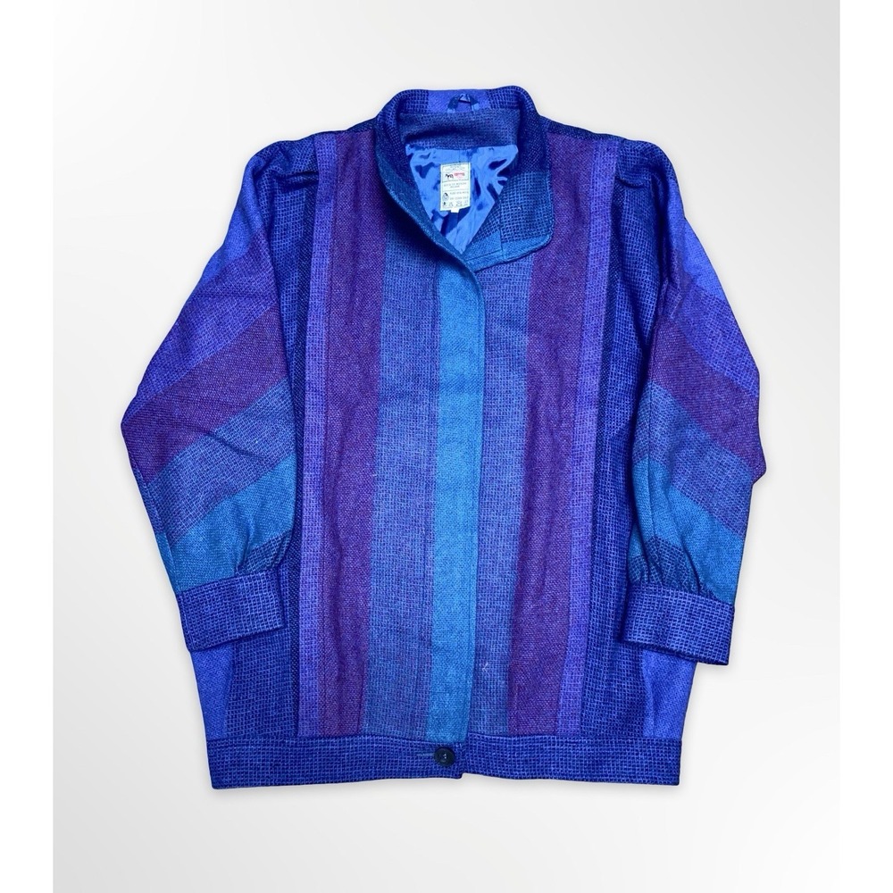Avoca Collection Ireland Wool Jacket Womens M Blue Purple Striped Wicklow County